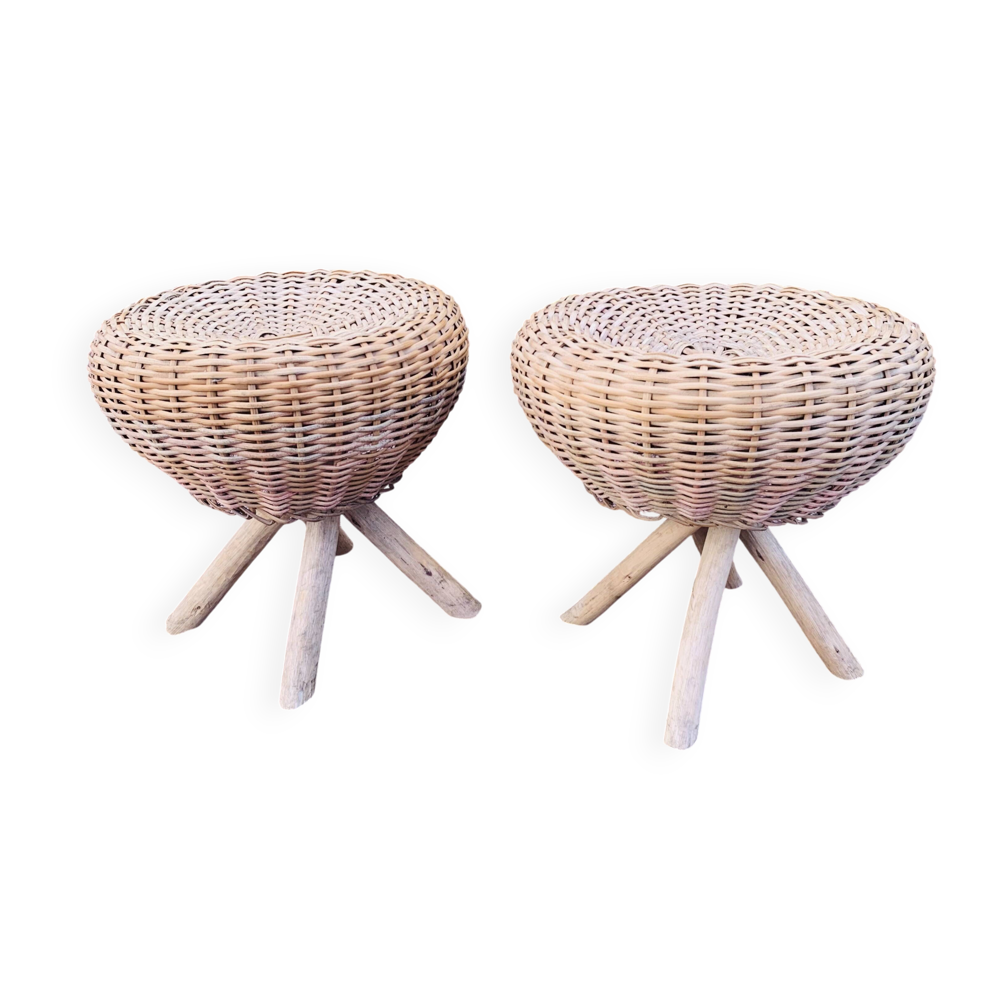 Pair of vintage wicker stools