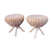 Paire de tabourets vintage en osier
