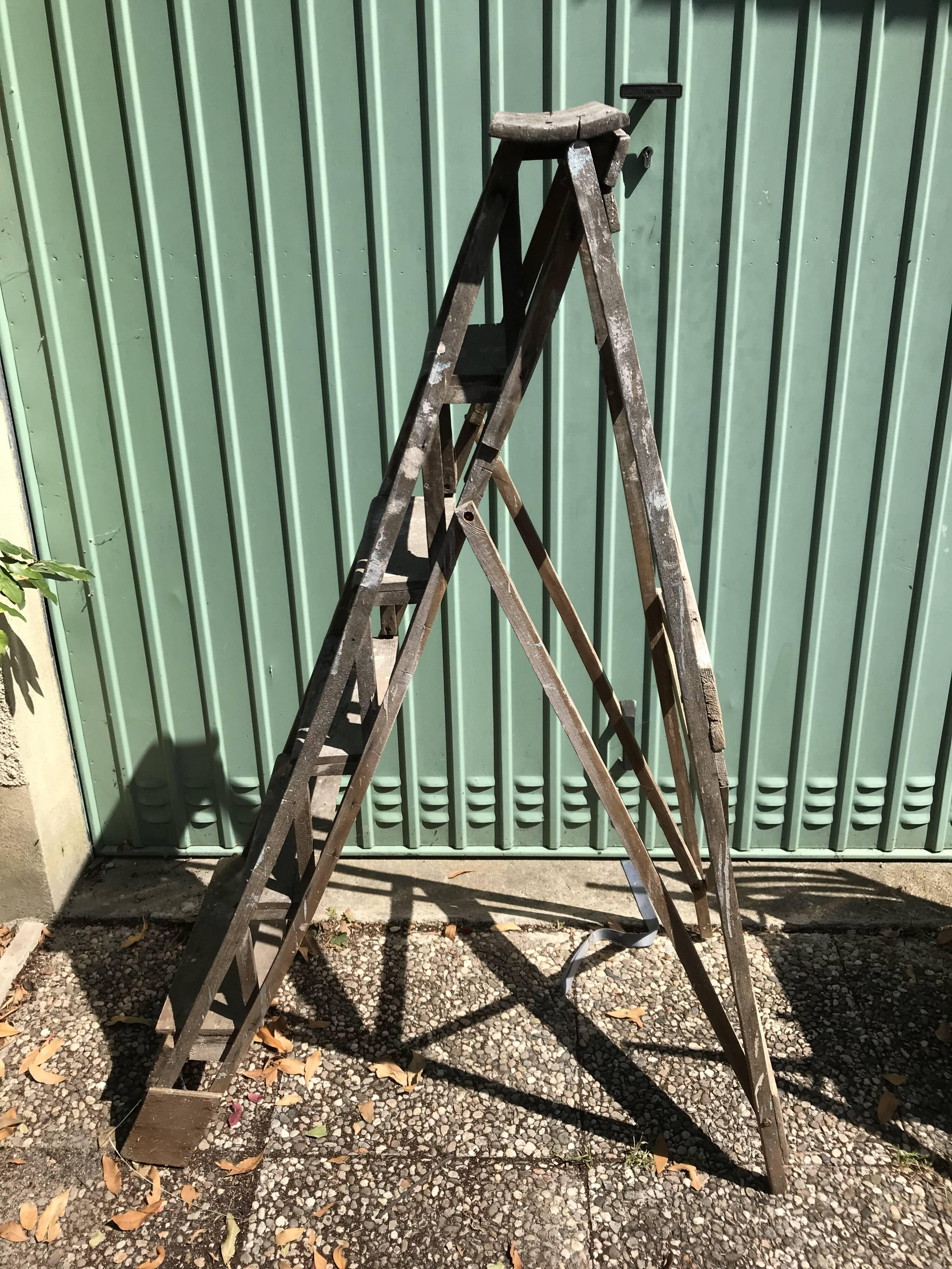 Former painter's stepladder wood 6 marches decoration vintage library