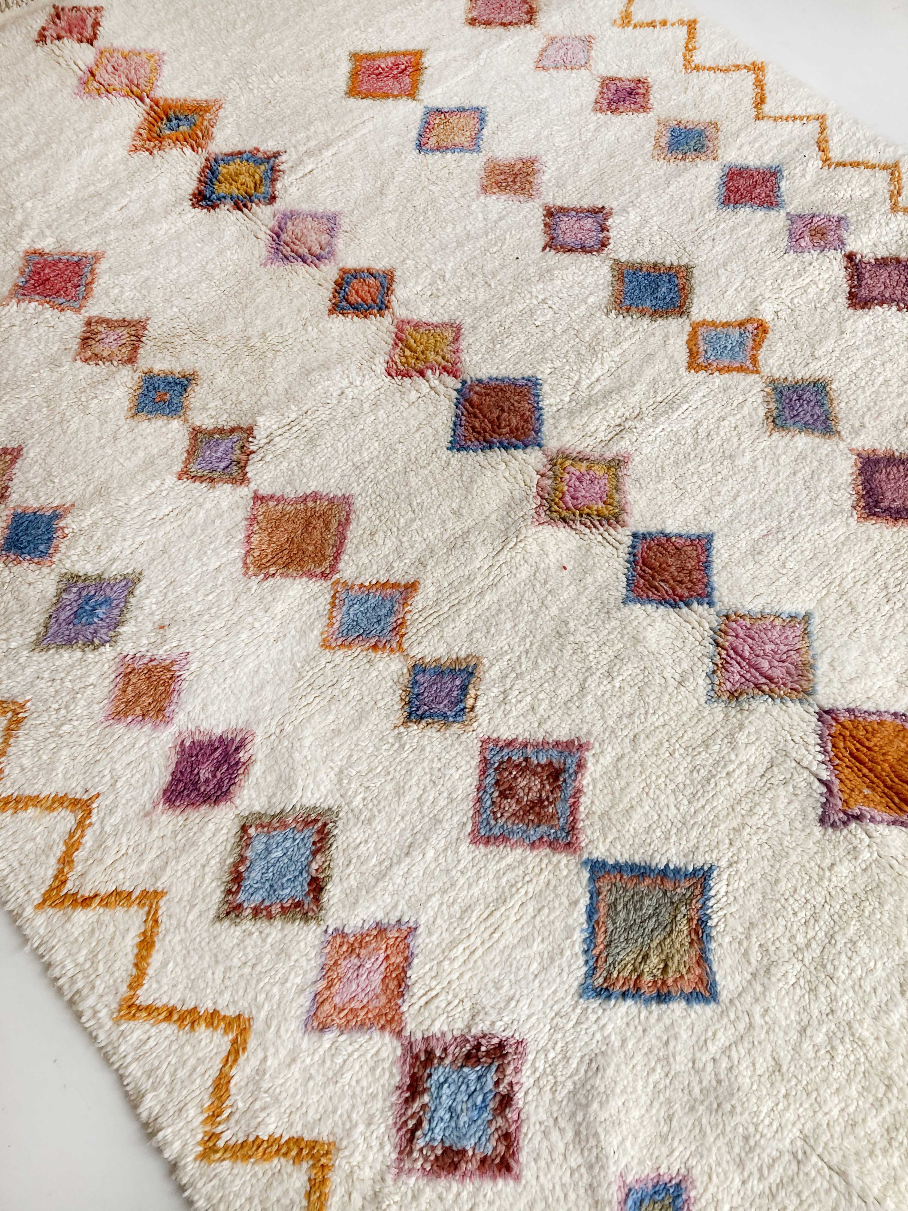 Moroccan Berber carpet Azilal ecru with small colored diamonds 275x212cm