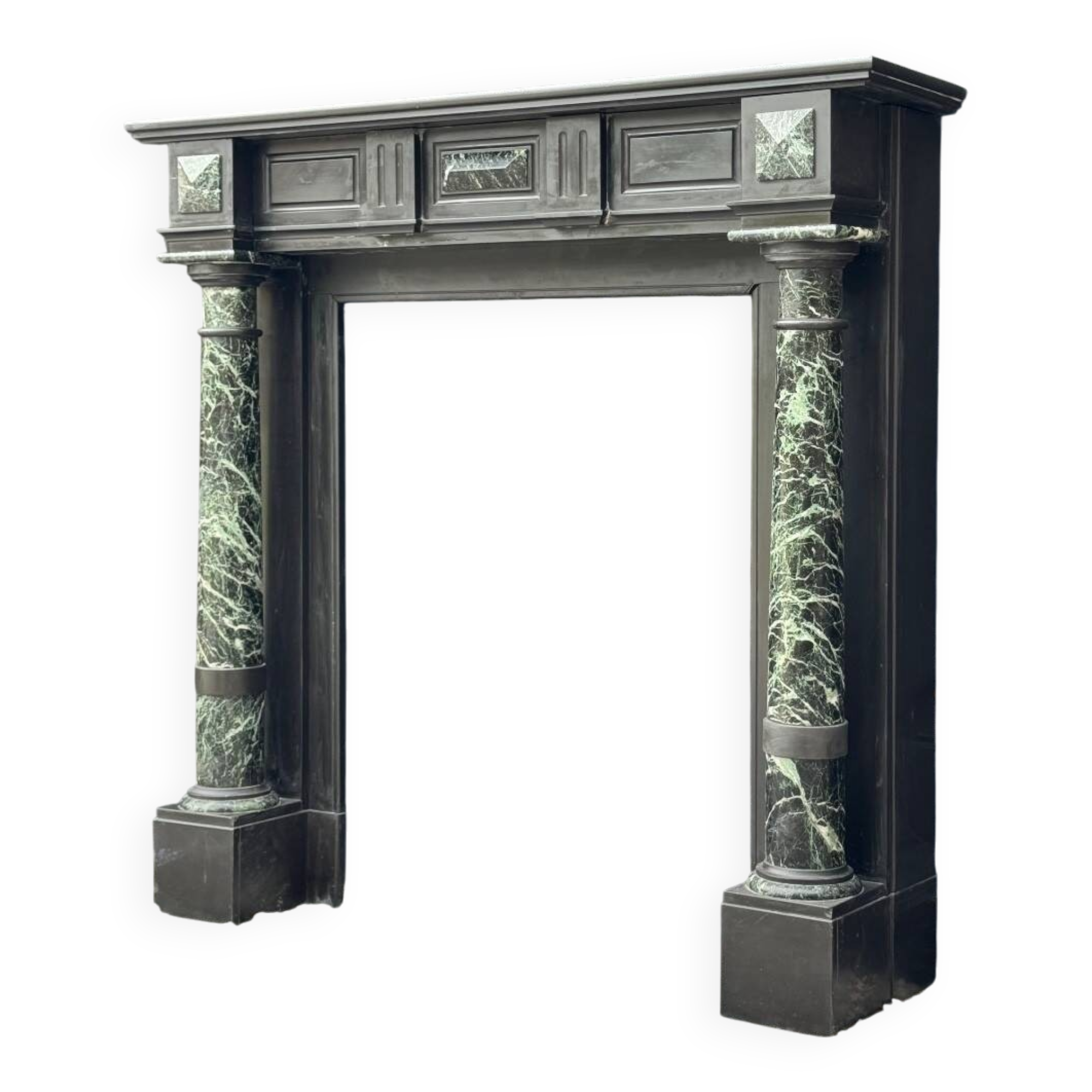 Napoleon III fireplace in black Belgian marble and antique green, circa 1880