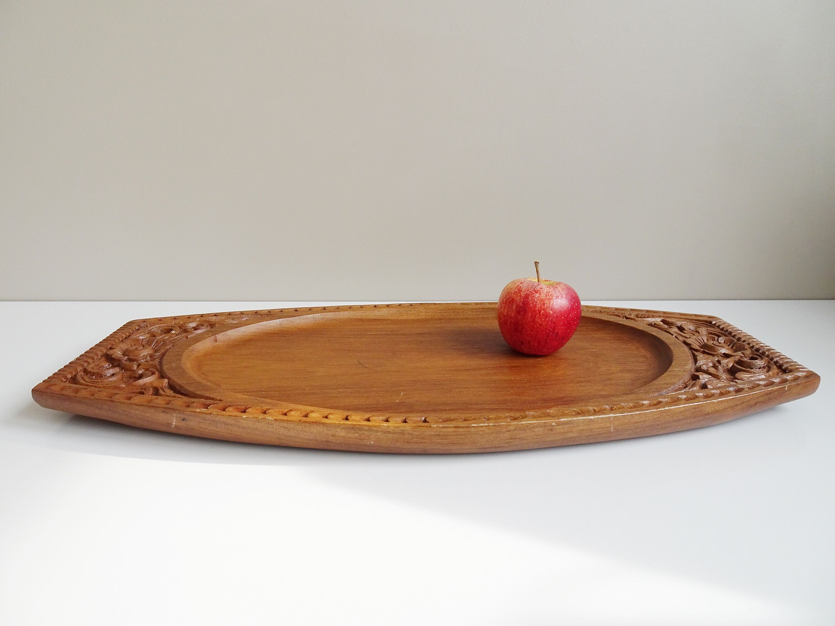 Teak tray hand-carved