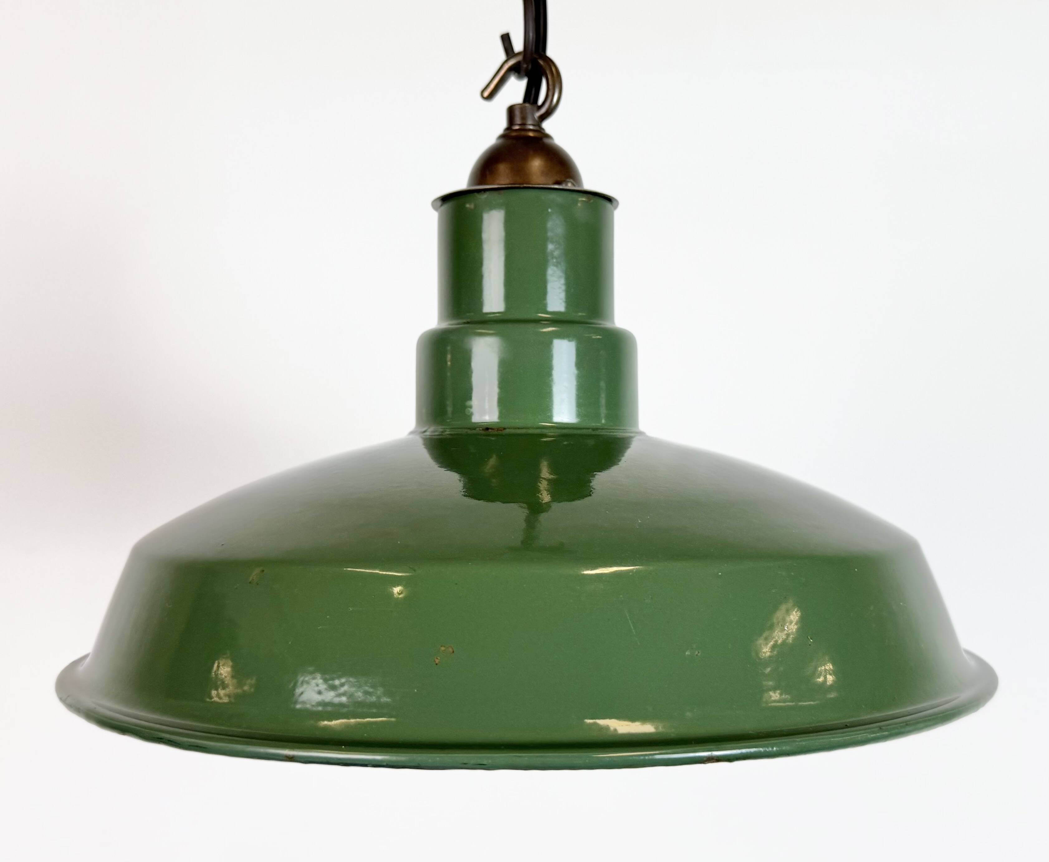 Industrial British Green Enamel Factory Pendant Lamp, 1960s