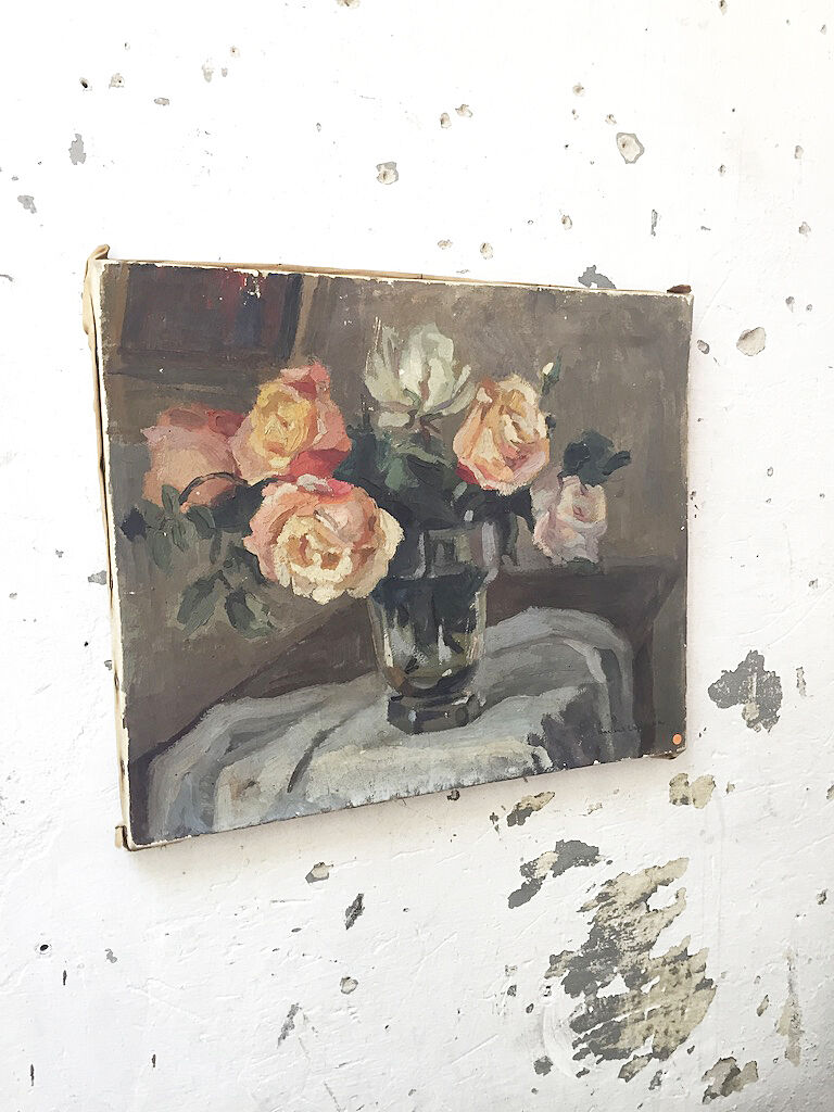 Canvas oil on panel with flowers