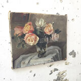 Canvas oil on panel with flowers