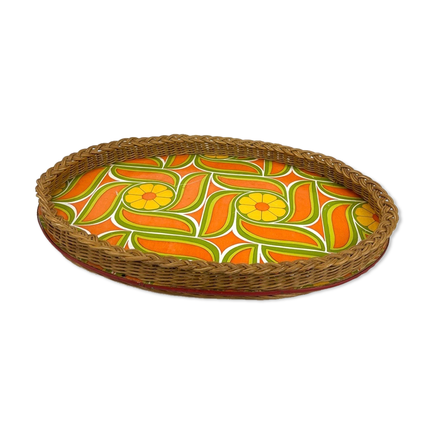 70's wicker and vinyl service tray