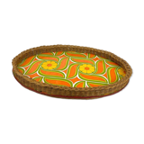 70's wicker and vinyl service tray