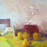 HST painting "Still life with pomes and carafe" signed Boulicot Modern Art (XX°)