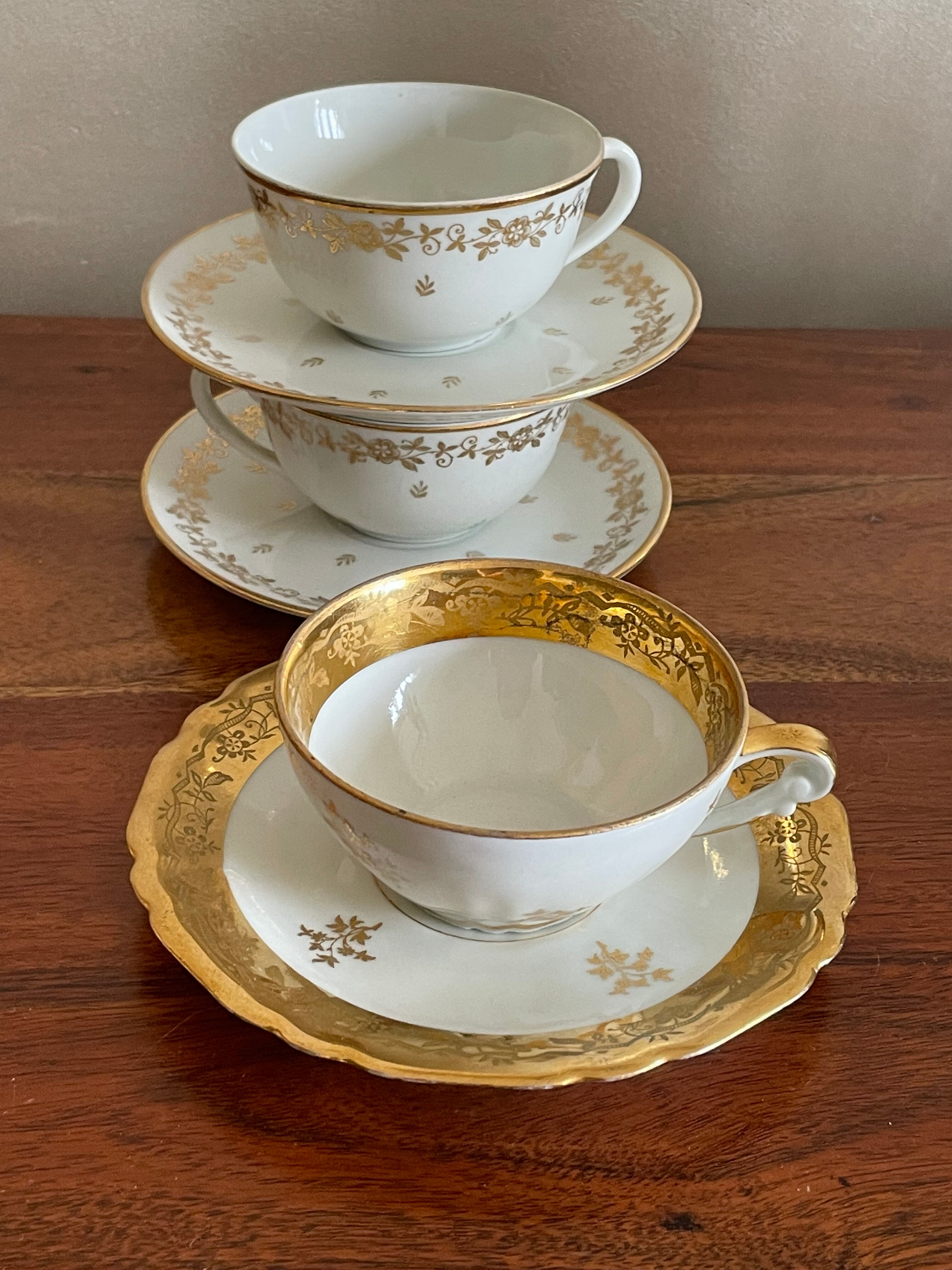 3 golden coffee cup in Paris porcelain