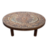 Table basse pierre de lave piétement bois table basse ovale vintage