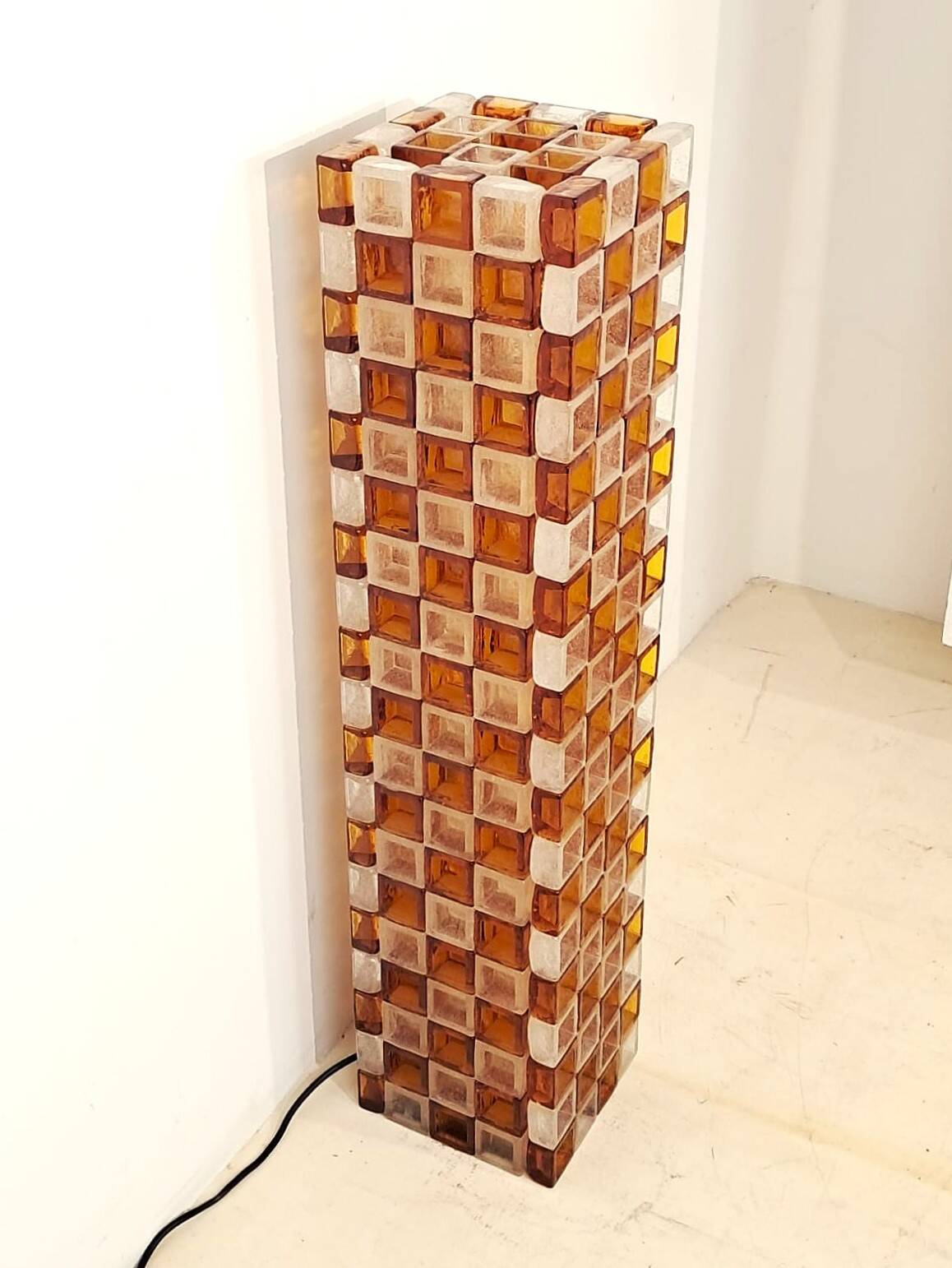Floor Lamp in Amber and Crystal Pulegoso Glass by Poliarte, Italy, 1970s