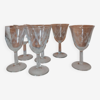 6 verres à porto gravés  années 60