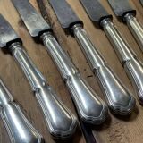 Set of 12 silver-plated metal knives with steel blades from the early 20th century