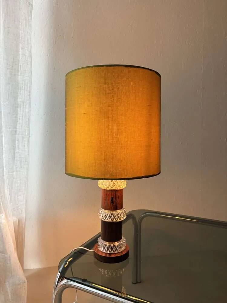 Vintage table lamp rosewood crystal glass 1960s Fagerlund