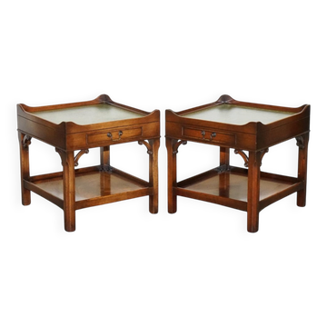 Bedside Tables with Green Leather Top