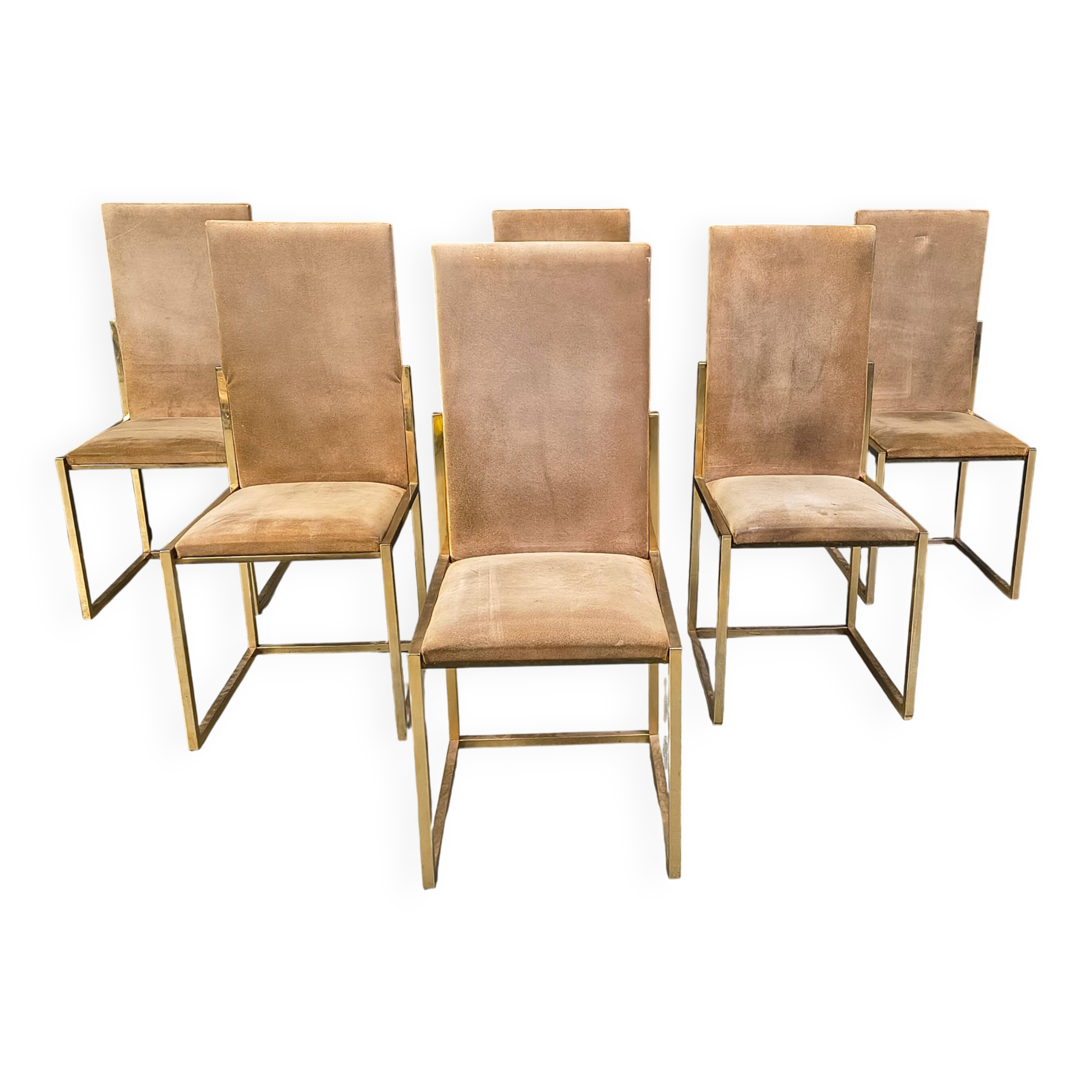 Brass dining chairs by Belgochrom, 1970s - set of 6