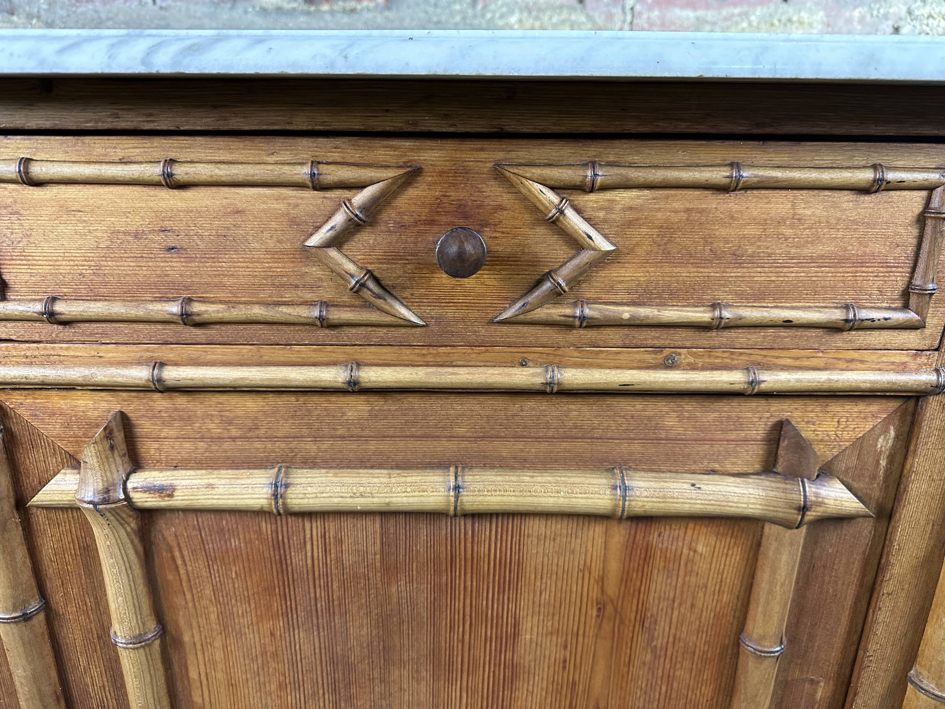 Bamboo-style pine sideboard and marble top early nineteenth century