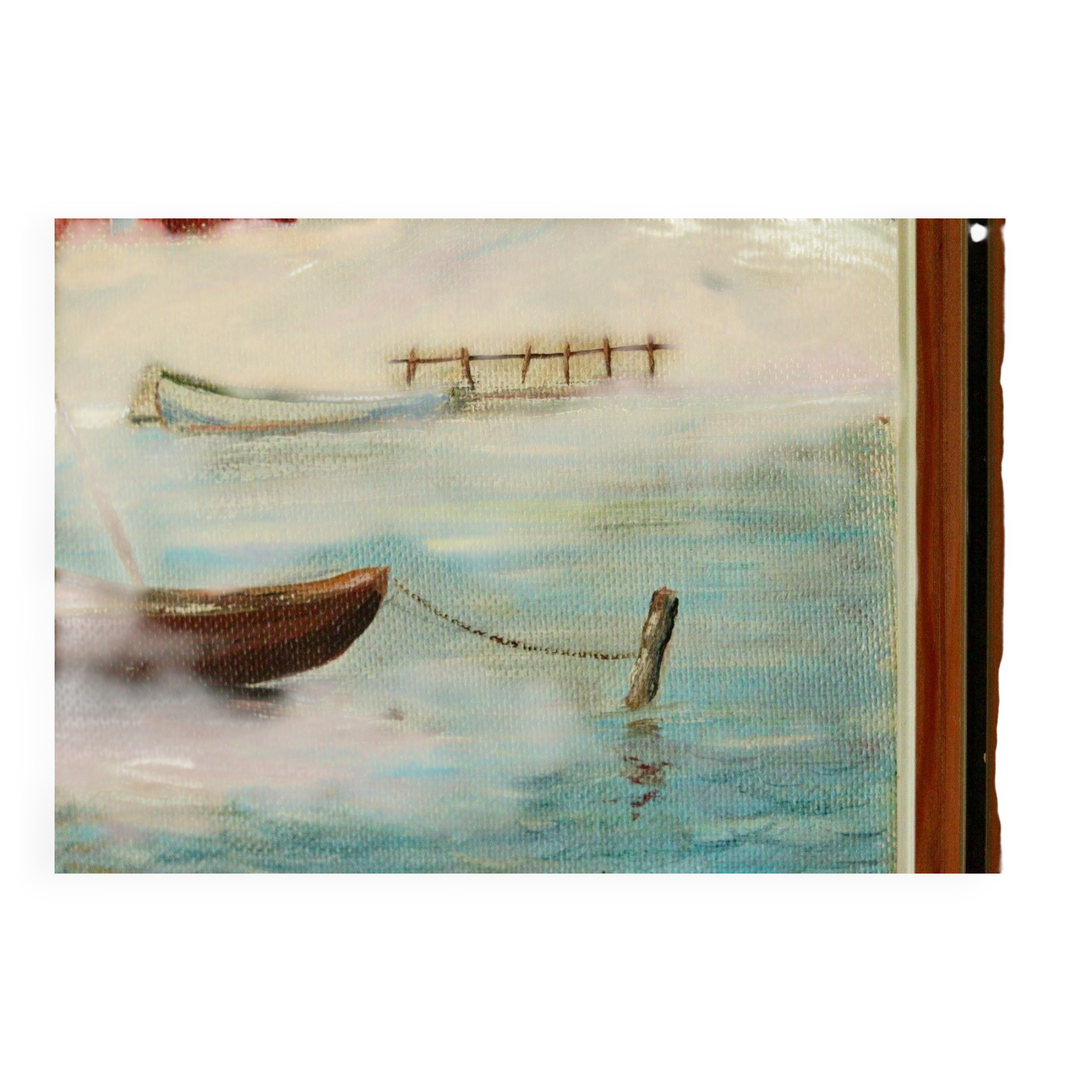 Peinture sur panneau vintage – « Motif bateau et maison »