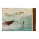 Peinture sur panneau vintage – « Motif bateau et maison »