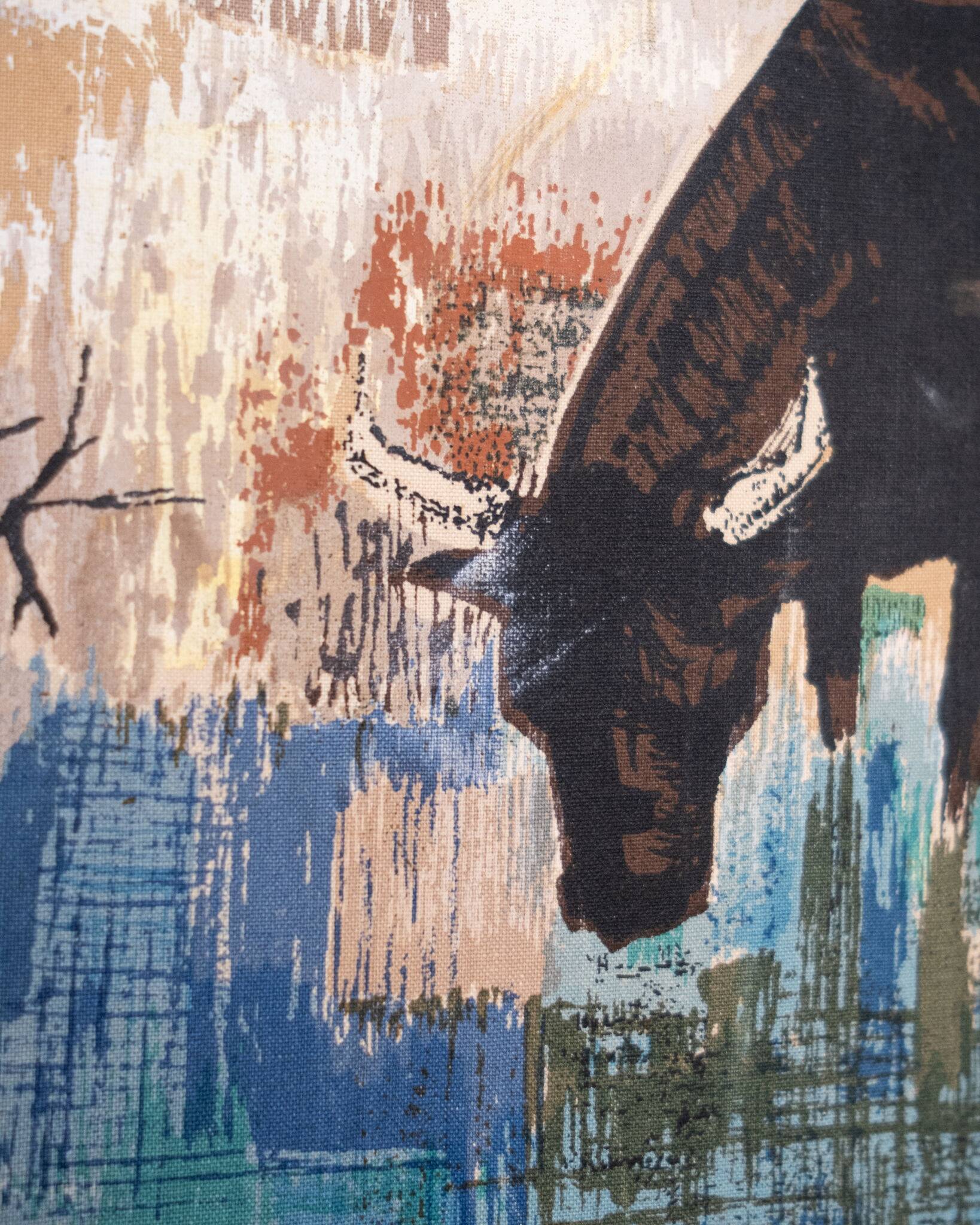 Printed wall tapestry, Bulls in Camargue, Robert Debiève, France