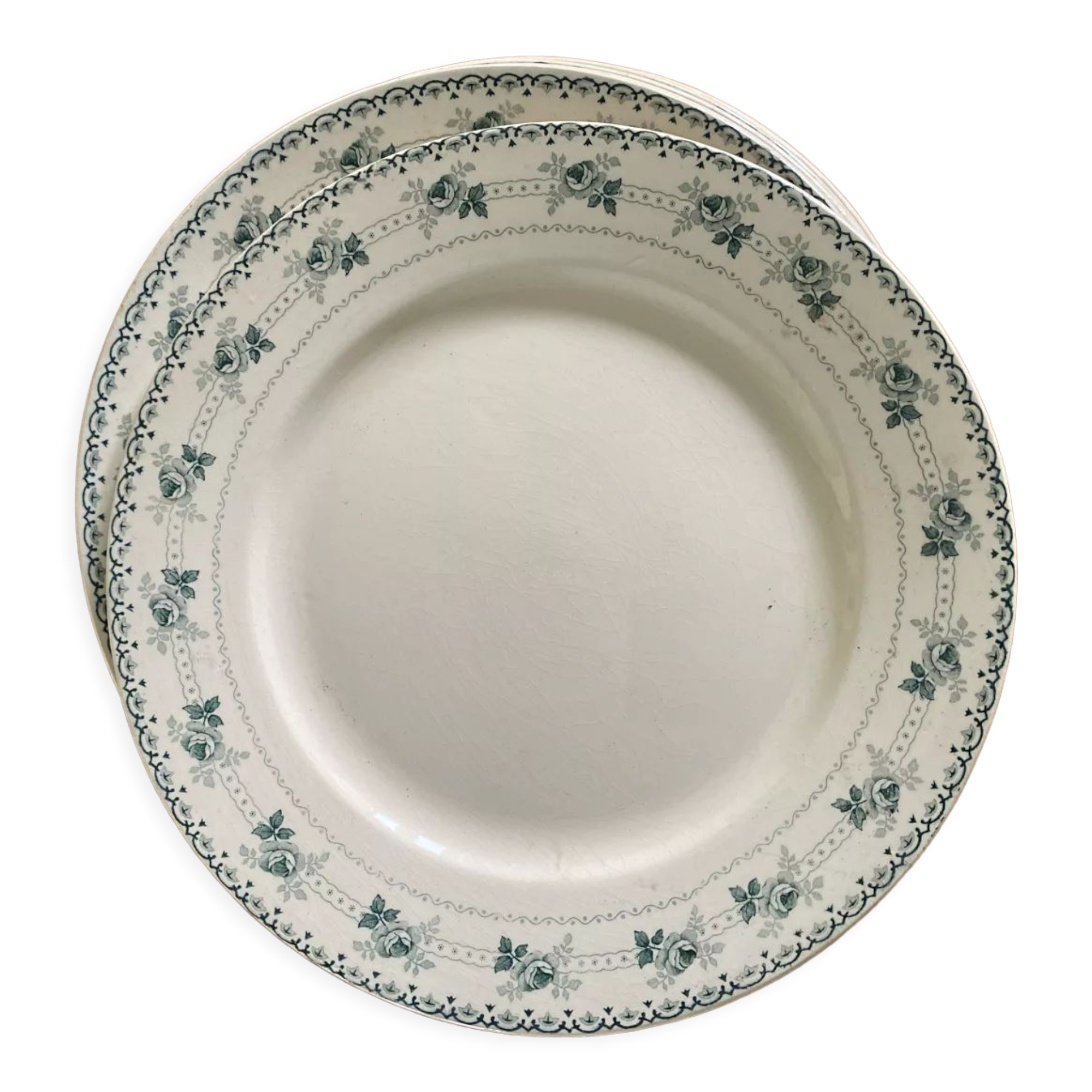 Set of 6 old flat plates, Alexandra iron earth model