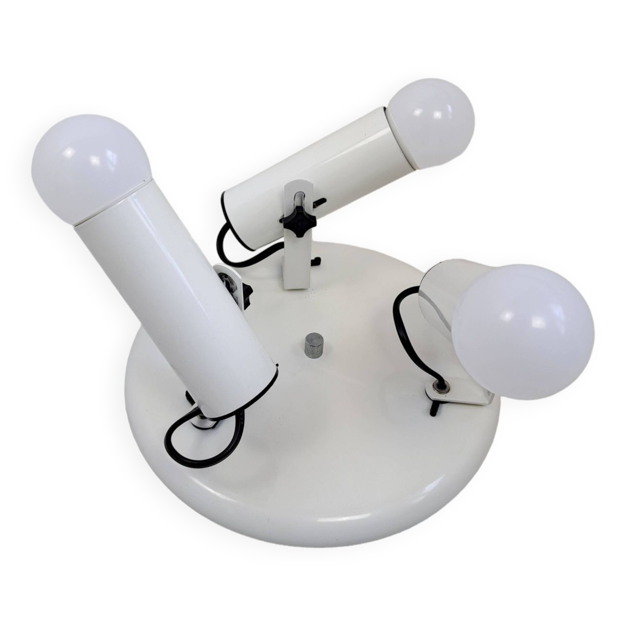 White ceiling light with 3 spotlights made in Italy, space age design