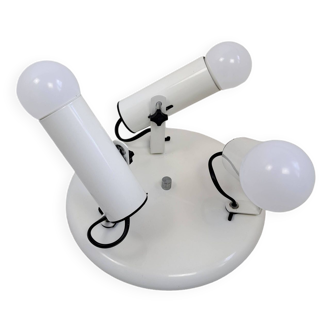 White ceiling light with 3 spotlights made in Italy, space age design