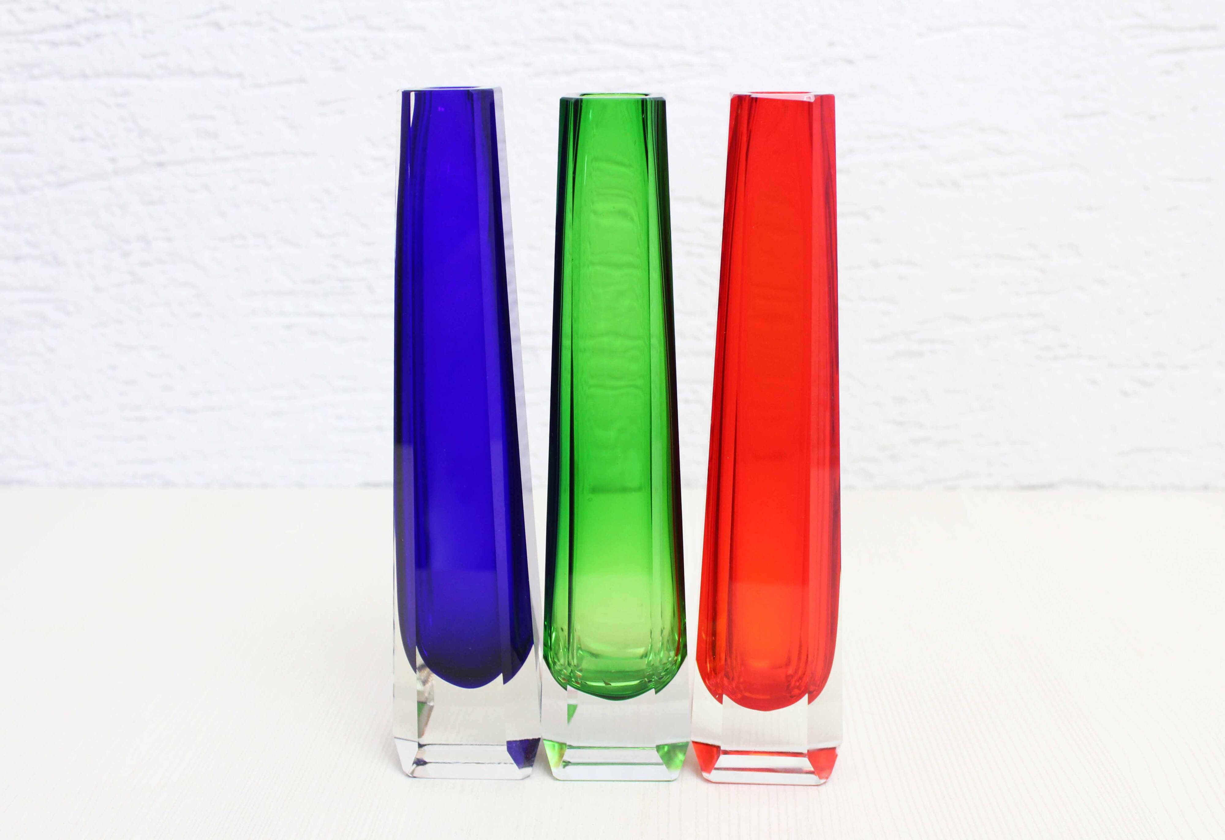 Set of 3 VEB glass vases