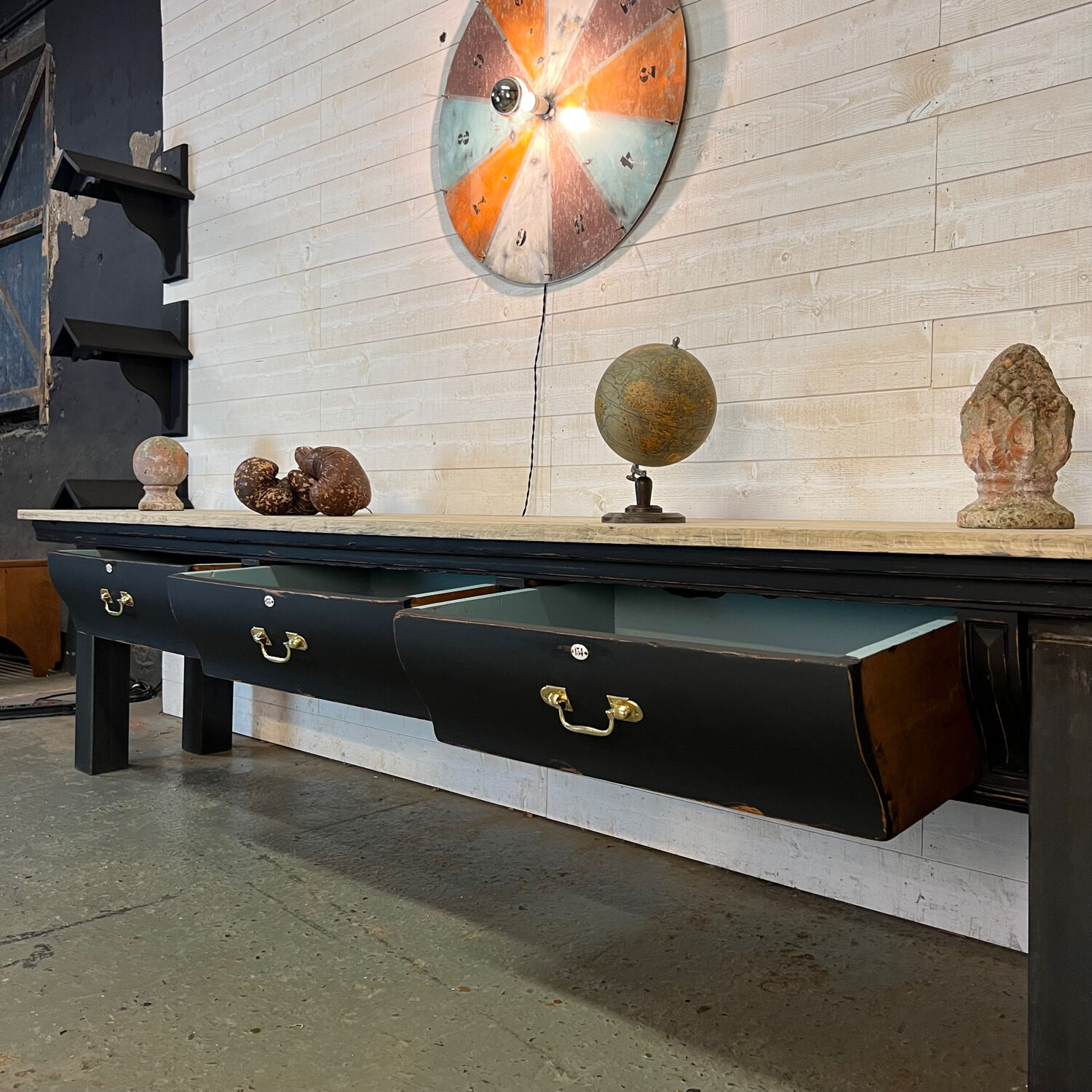 Old butcher block on steel base