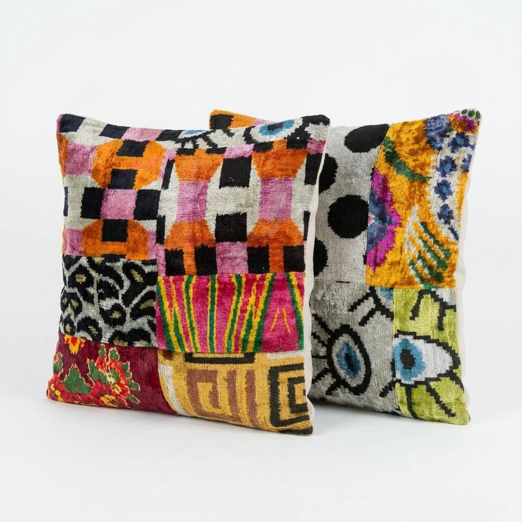 Set of 2 vintage ikat cushion covers 48x51 cm