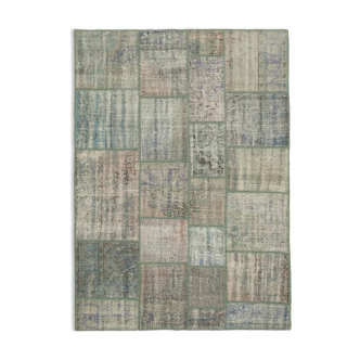 Handwoven Anatolian Contemporary 176 cm x 242 cm Grey Patchwork Carpet