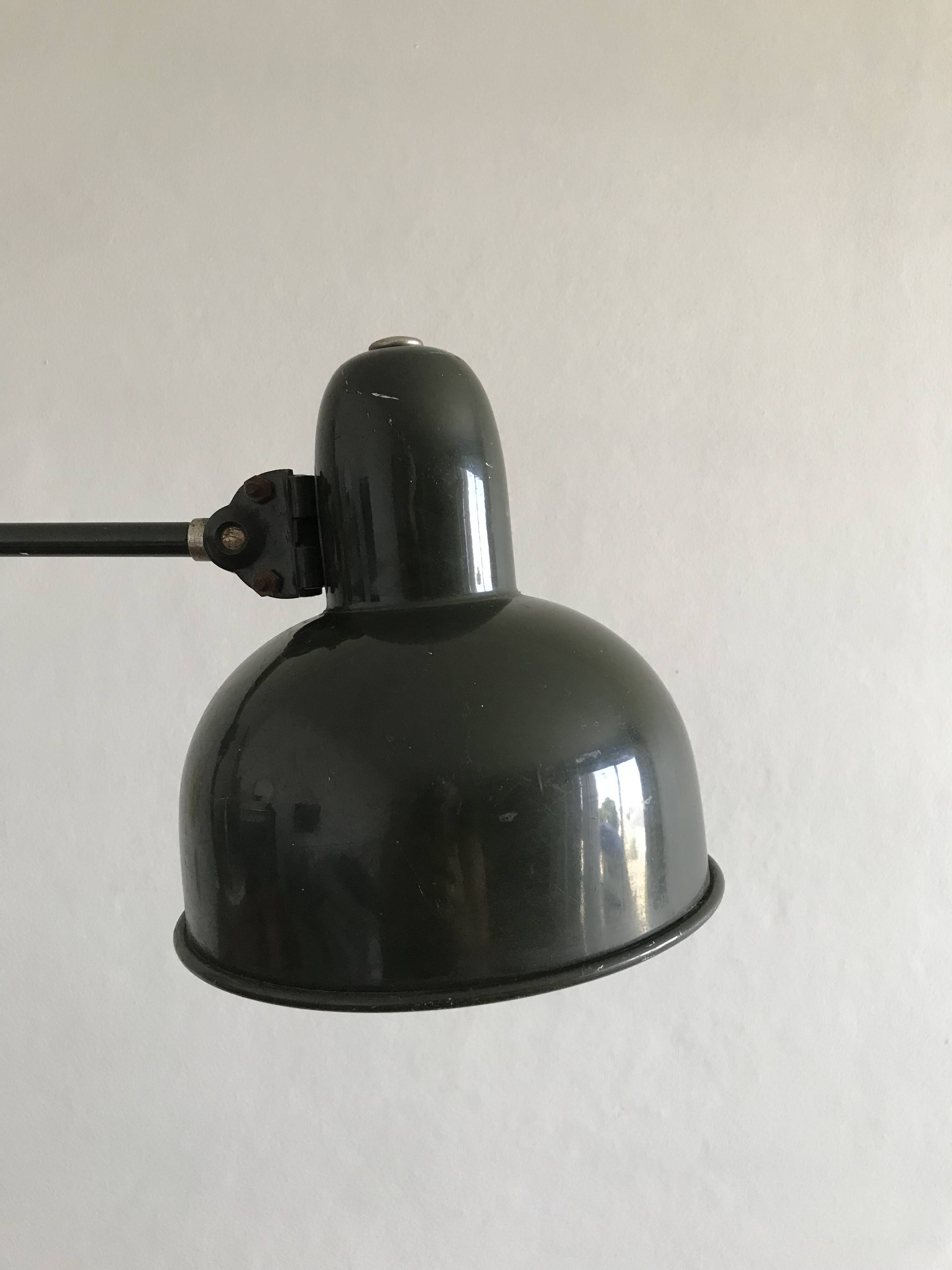 1950s English green workshop lamp