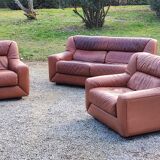 Pair of armchairs and De Sede sofa in cognac leather from the 70s/80s