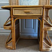 Bamboo and rattan vanity / dressing table with drawer and mirror, 1970s mid-century modern