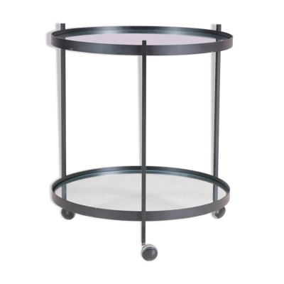 Table d'appoint, desserte ronde en métal noir Janni van Pelt, Pays-Bas années 1960