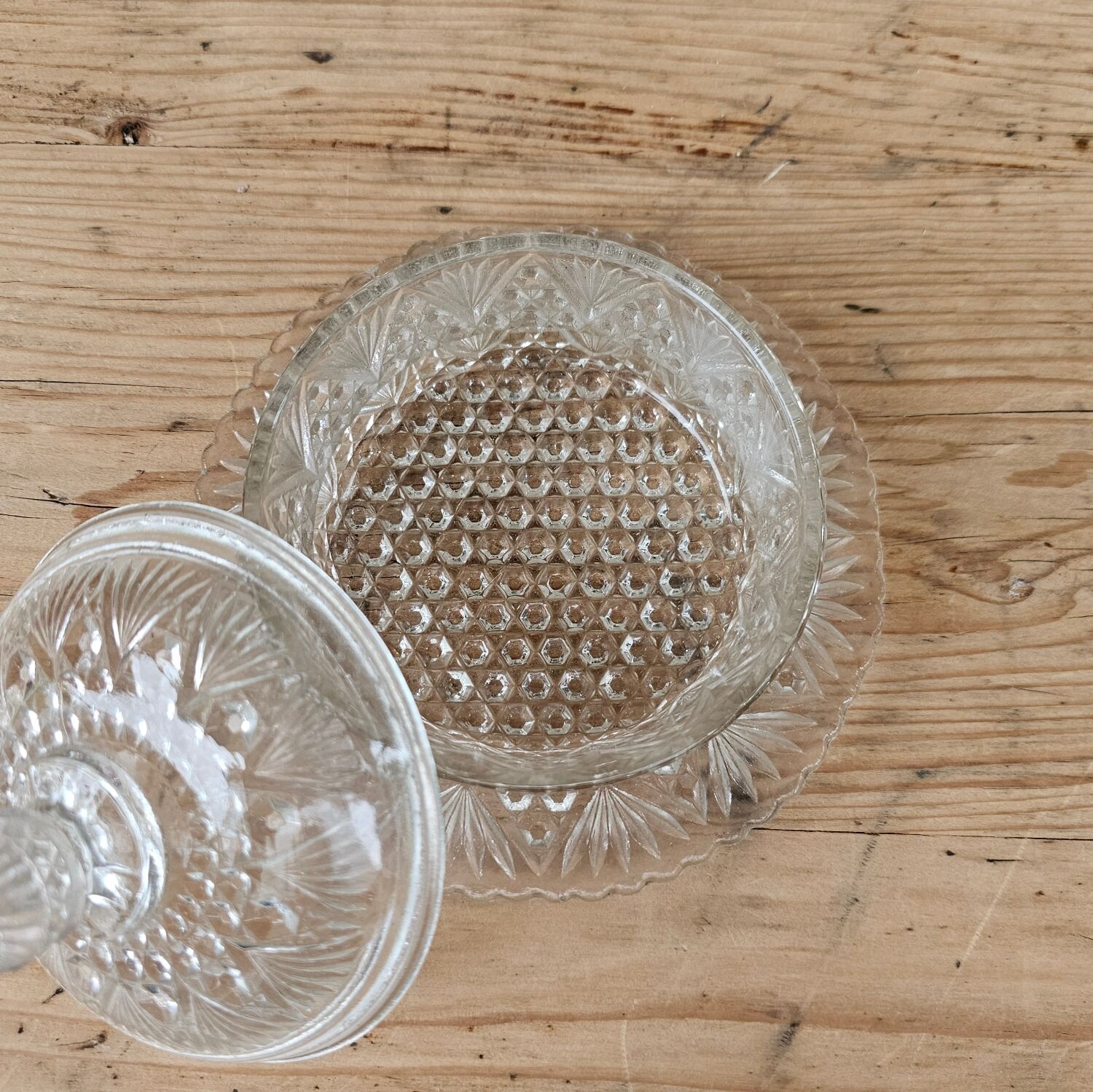 Round molded glass butter dish