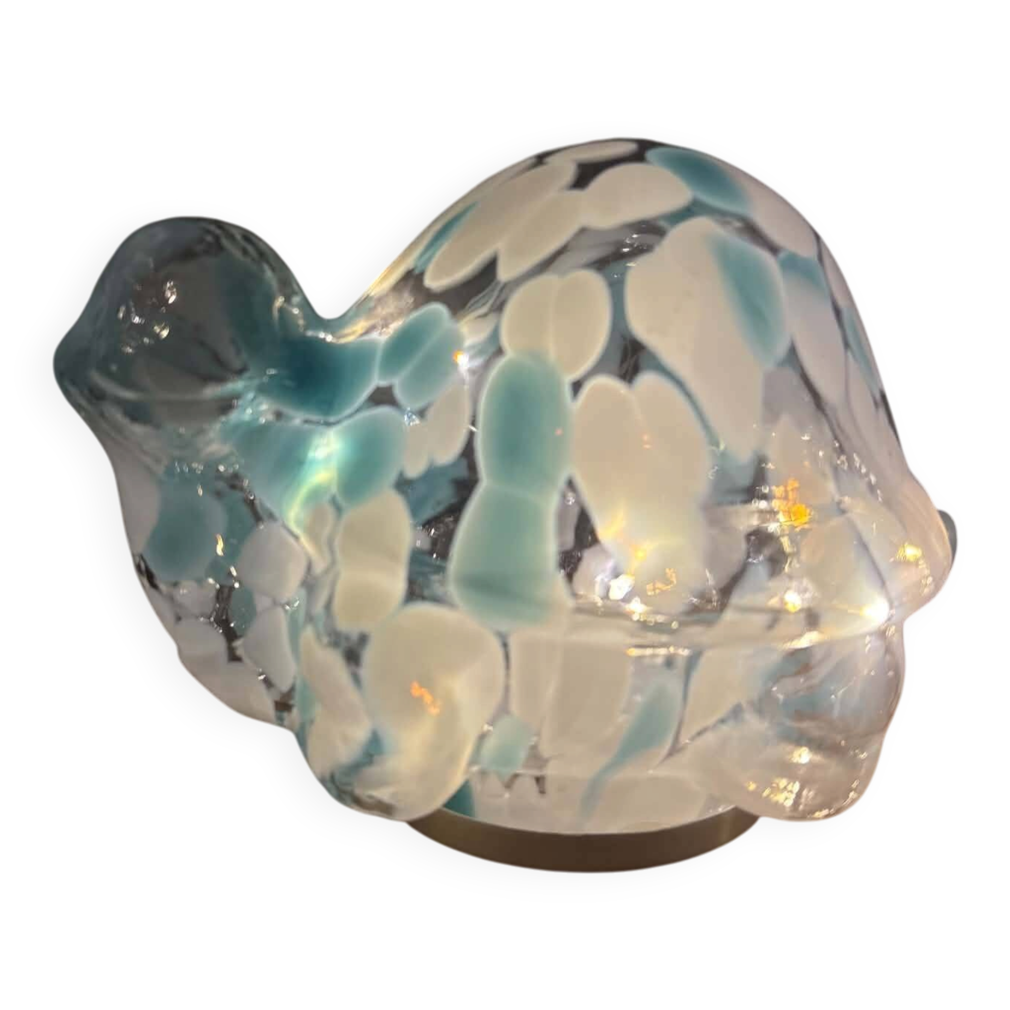 Light turtle in light blue and white glass – vintage / retro