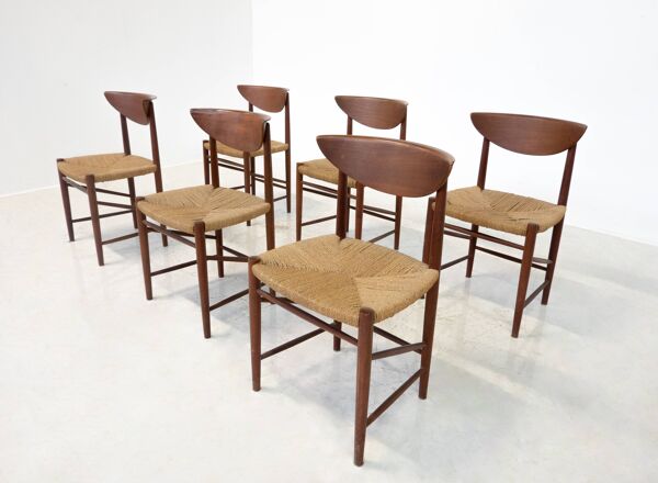 Mid-Century Set of 6 Chairs Model 316 by Peter Hvidt & Orla Mølgaard Nielsen pour Søborg Møbelfabrik