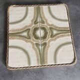 Ceramic tile trivet with vintage pattern woven wicker outline
