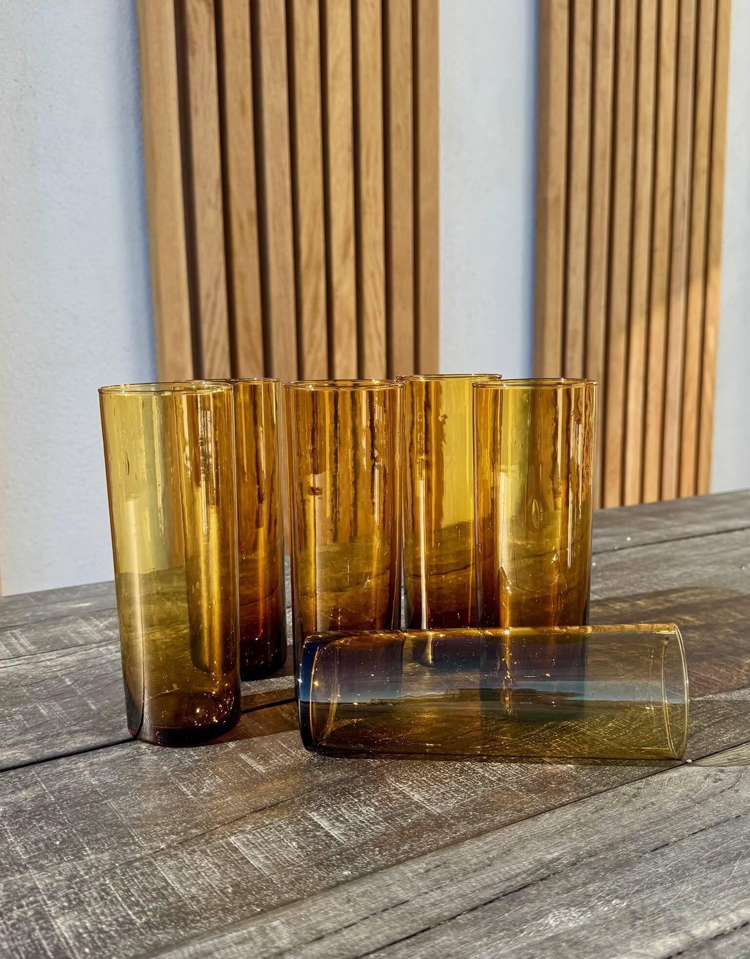 6 amber glasses