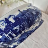English porcelain flower pot or planter, blue Victorian landscape