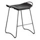Contemporary sculptural bar stool, smoked black metal sample and black leather.