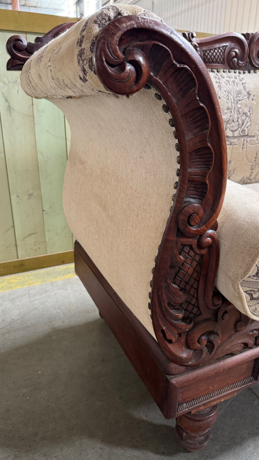 Mahogany wood/fabric bench circa 1900