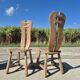 Set 4 vintage brutalist dining chairs De Puydt Belgium solid oak