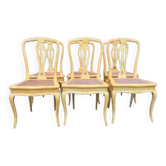 Série 6 Chaises Cannées Style Provençal Louis XV Bois Jaune Pâle