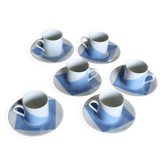 Service à café vintage porcelaine Guy Degrenne décor "Carré bleu"