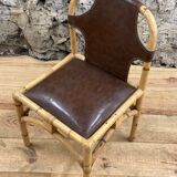Vintage chair in rattan and bamboo and brown leather