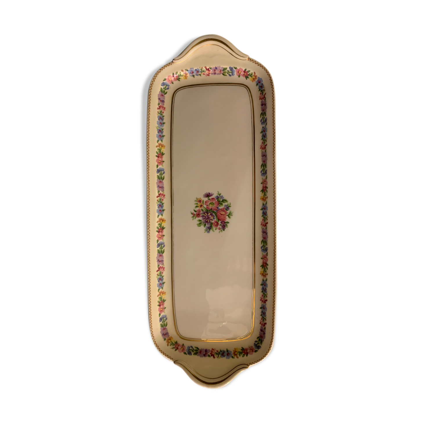 Chocolate cake dish Raynaud Limoges floral decoration