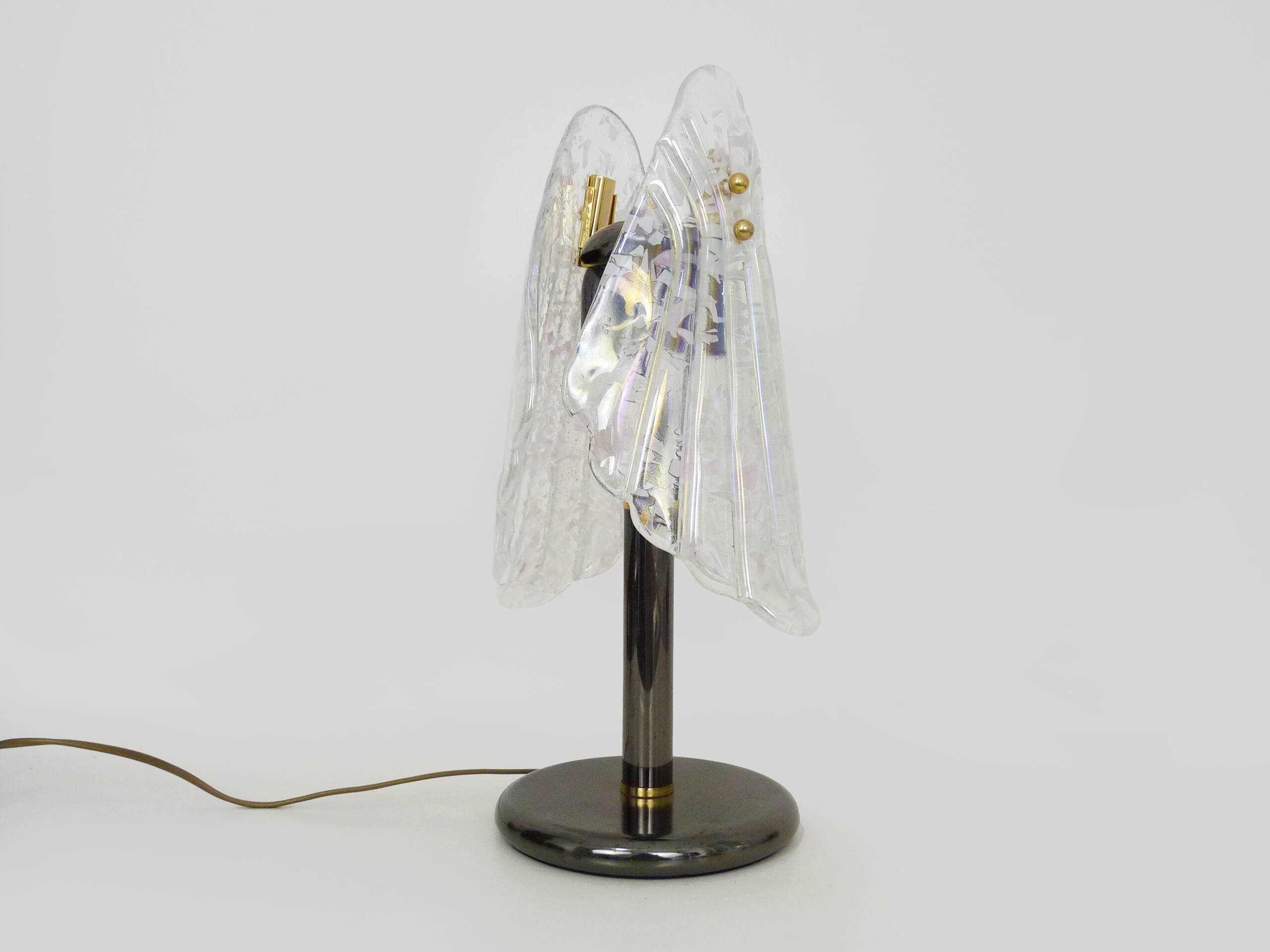 Large foliage table lamp in glass and anthracite gray metal. 80 years