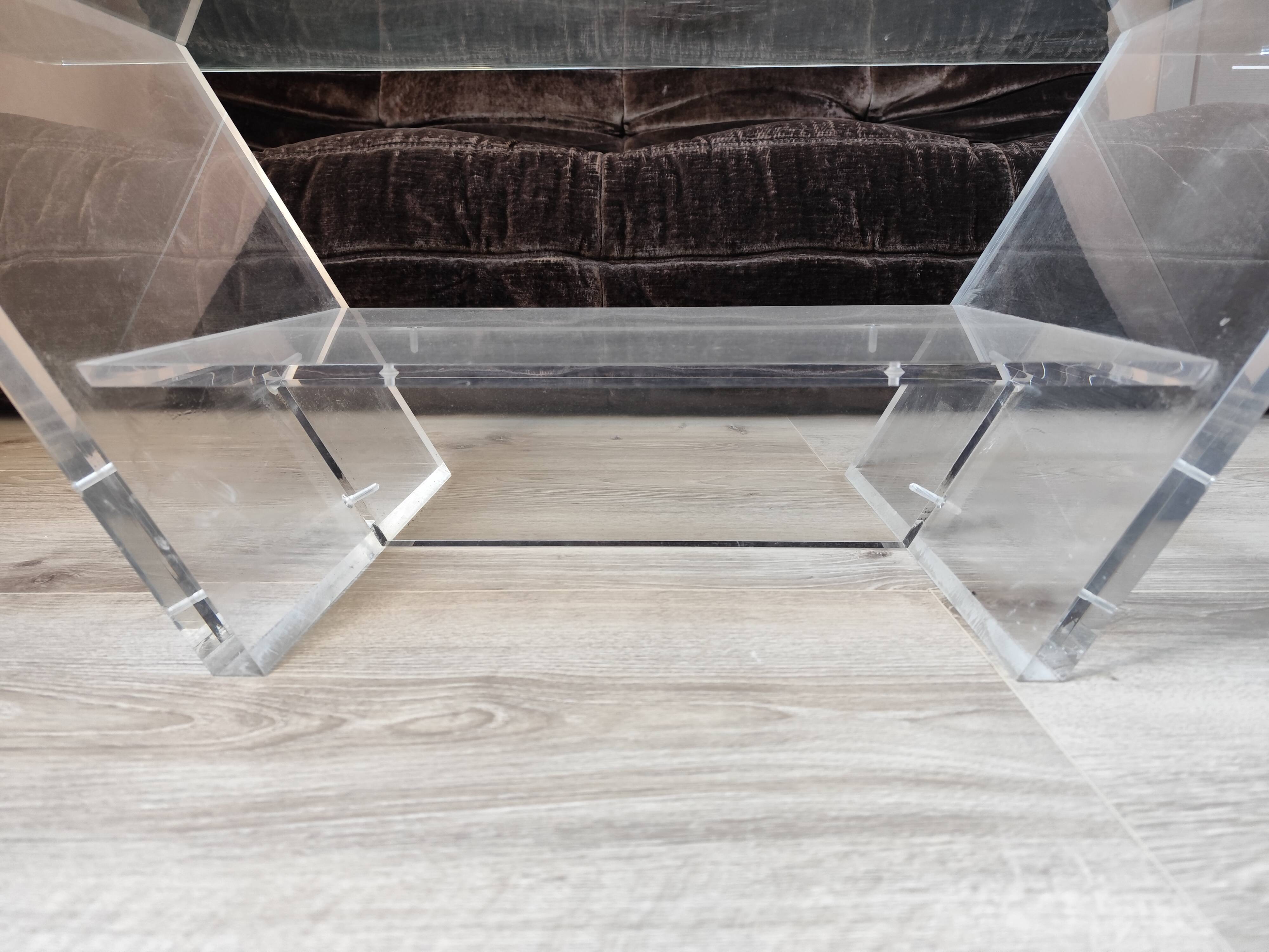 Vintage David LANGE glass & altuglas coffee table circa 1970